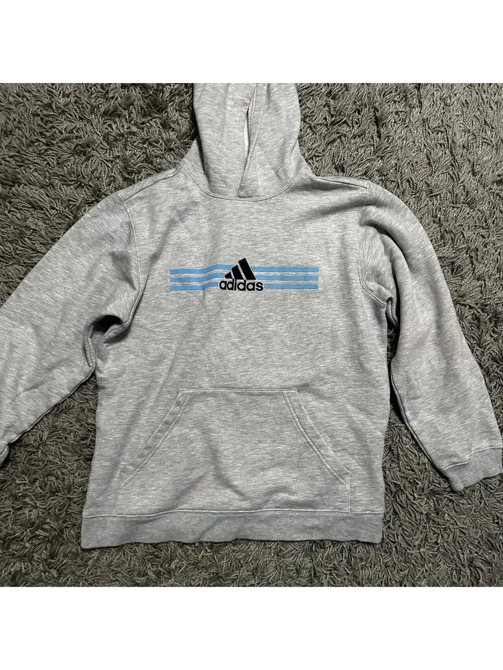 Y2K Adidas Boys (Kids) Large Gray Hoodie with Baby Blue Logo Fits Women’s S